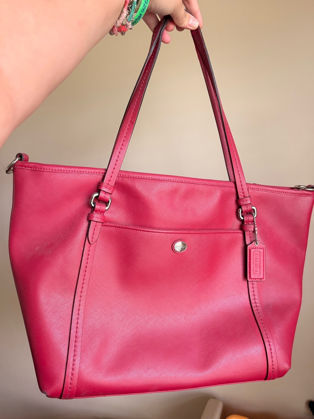 Coach Red-Pink Leather Tote Bag